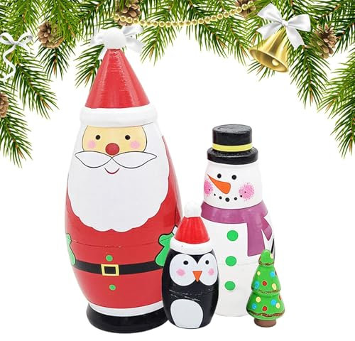 Christmas Nesting Dolls, Handmade Christmas Wooden Nested Doll, Russian Nesting Dolls Christmas Stacking Dolls for Festive Holiday Home Room Decorations