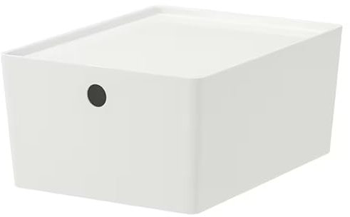 Fordables KUGGIS Premium Storage Box with Lid - Elegant White Finish Stackable Plastic Bin Home, Office, and Garage Organization Multi-Purpose Container Clothes, Toys, Tools Space-Saving Design