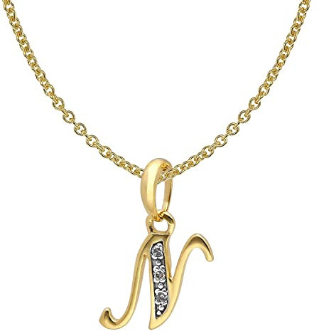 trendor Buchstaben-Anhänger N Gold 333/8K mit vergoldeter Silberkette modisches Schmuckstück aus Echtgold für Damen, tolle Geschenkidee, 41520-N-45 45 cm