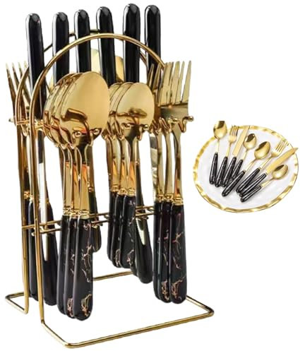 MOUNTTU Set de Cubiertos de 24 Piezas, cucharadas de Acero Inoxidable cucharas y Cuchillos con Soporte, Mango cómodo y Pulido de Espejo, 6 Personas