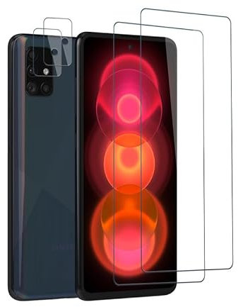 [2+2 Stück] für Folie Samsung Galaxy A51 Panzerglas Kameraschutz, Robust und Kratzfest Displayfolie Samsung A51 Displayschutz, High Sensitivity, Anti-Fingerabdruck Schutzfolie Schutzglas