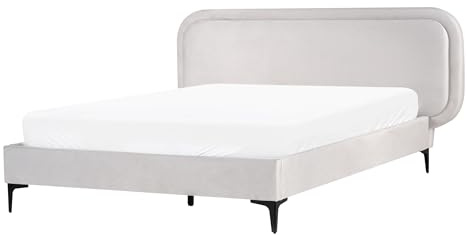 Beliani Modern Velvet Bed Frame EU Double 4ft6 Light Grey Suzette