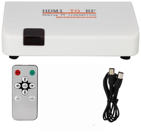 XUMIUZIY HDMI to RF Modulator, HDMI RF Modulator Coax Converter VHF Adapter with Male F Type Cord, HD Digital Video Input to Coaxial Out Analog NTSC TV (UK Plug)