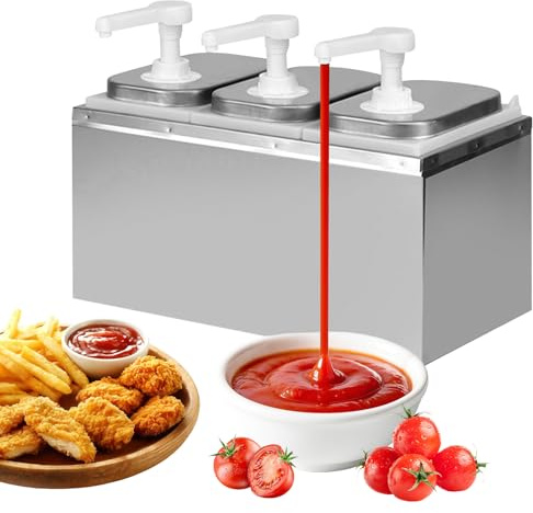 CISSIYOG Distributeur de sauce - 6 l - 3 distributeurs de sauce de 2 l | Pompe pour ketchup vinaigrette, mayo, miel, sauce soja, vinaigre, pompe doseuse pour cuisine, restaurant - 3 pompes