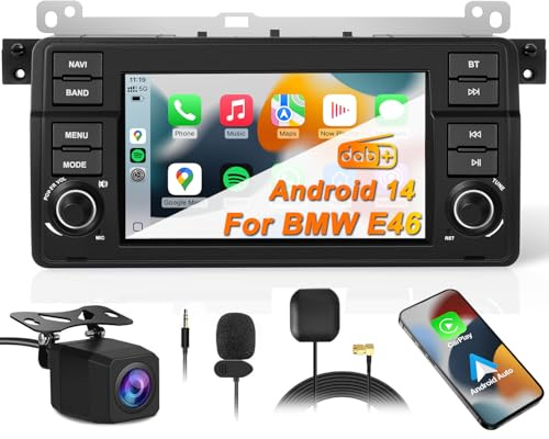 MRSXWPY 2 Din Car Stereo, Android Car Radio with Rear Camera for BMW E46 Sedan Touring Coupé Convertible M3 Compact Rover 75 MG ZT, CarPlay & Android Auto, DAB+, EQ, MirrorLink, GPS Navigation, FM