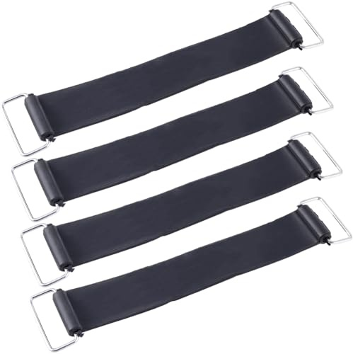 CREATCABIN 4Pcs Black Battery Straps Rubber Band Straps Universal Elastic Bands Securing Strap Replacement Battery Tie Down Strap Hook and Loop Fastening Cable Strap for Motorcycle Scooter 7x1.4Inch