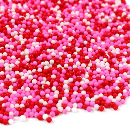 Décors Sucrés La Saint-Valentin 130 g - Rouge, Roseet blanc Nonpareil comestibles Décorations en Sucre pour Gâteaux, Bûches, Cupcakes