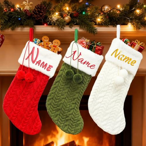 XNBTIM 4 Pcs Chaussettes de Noël personnalisées avec nom – Chaussette de Noël à Suspendre 30 cm brodée – Chaussette Noël Personnalisable pour cheminée, Cadeau Familial Festif