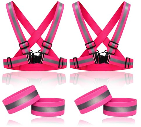 YQOPDEBD 6PCS Warnweste,Warnweste Joggen,Rose Warnweste Fahrrad,Reflektor Weste,2 Warnwesten Und 4 Armbander,Anwendung Bei Vielen Gelegenheiten ﻿