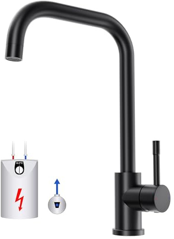 CECIPA Niederdruck Armatur Küche Schwarz,Küchenarmatur Niederdruck, 3xG3/8 | Wasserhahn mit 3 Anschluessen für Boiler, Spültischarmatur Edelstahl 304, Armatur Küche für Untertischgerät
