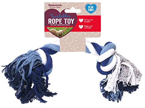 Rosewood Twistables Bone Rope Tug Toy for Dogs - Durable, Cotton Chew and Fetch Dog Toy for Small and Medium Breeds, Assorted Blue or Orange Colours