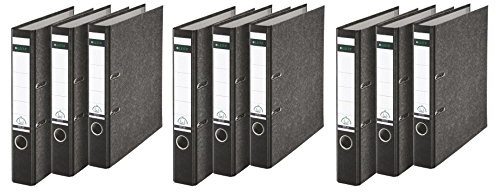 Leitz Qualitäts-Ordner, Wolkenmarmor-Papier, A4 (9er Pack | Schmal, Schwarz)