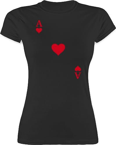 Shirt Damen - Karneval & Fasching - Spielkarte Herz Ass Kartenspiel I Ace of Hearts I Poker Playing Cards - M - Schwarz - Tshirt mit Spielkarten Faschings-t-Shirt Faschings a t-Shirts Karten t-Shirt