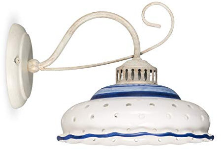 Helios Leuchten 307149 Wandlampe Keramik antik - weiss | blau bemalt | Keramiklampe Keramikleuchte | Wandleuchte mit 1 x E27