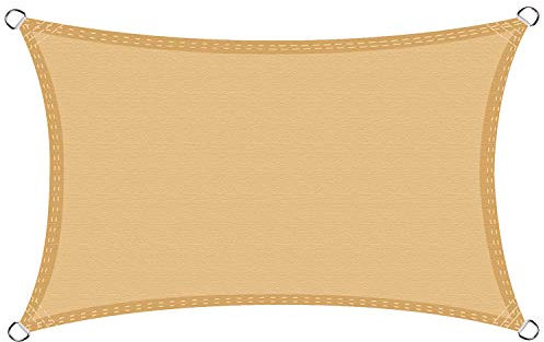 CHENG Tenda a Vela Quadrato 3.5x6m, Parasole Rettangolare, Metri Protezione Raggi UV Impermeabile, Ideale per Giardino, Cortile, Piscina - Beige