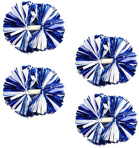 Cheerleader-Pompons für Cheerleader-Kostüm, 2 Paar, Blau / Weiß, für Jungen, Mädchen, Schule, Sport, Spiele, Teamgeist, Cheerleader, Tanzen, 4 Stück