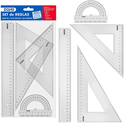 Dohe - Pack Reglas Escolares - Regla 30 cm, Escuadra, Cartabón y Transportador de Ángulos, Material Escolar