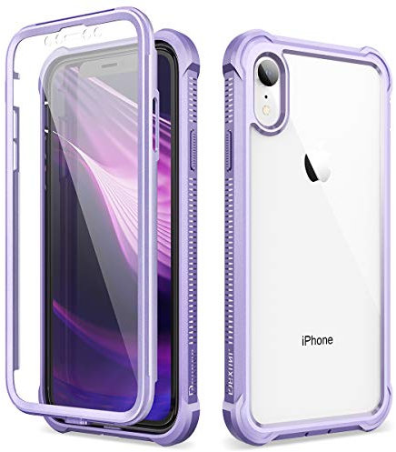 Dexnor Compatible with iPhone XR Case 5.8 Inch, 360 Degree Full Body Anti Slip and Shockproof Soft TPU Bumper + PC Clear Protective Cover with Built-in Screen Protector - Light Purple
