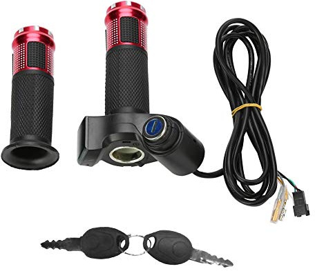 Regun E-Bike Gasgriff Lenker, Drehgas-Beschleuniger mit LED-Anzeige, Elektrofahrrad Gasgriff Lenkergriffe für Elektrofahrräder E-Scooter 12V 24V 36V 48V 84V(rot)