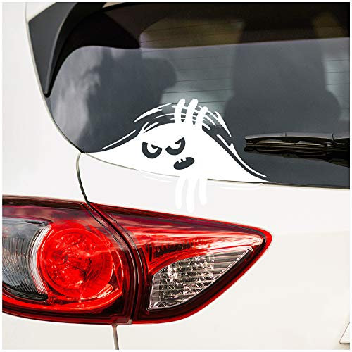 Finest Folia, adesivo 3D Peeking Monster, 21 x 11 cm, per auto, bagagliaio, portellone posteriore, finestrino, laptop, autoadesivo, resistente all'autolavaggio, K140 (bianco lucido)