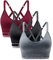 ANGOOL Sport BH Damen Einstellbarer Schultergurt Sport Bustier Damen Gepolstert Starker Halt Nahtlose Joggen Yoga Fitness Bra, 3er Pack, Schwarz + grau + rot, S