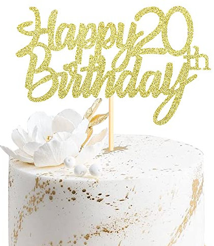 Sumerk 1 Stück Happy 20th Birthday Cake Topper Glitter 20.Geburtstag Tortendeko 20 Geburtstag 20th Geburtstagskerzen Cake Topper Tortendeko für mann frauen