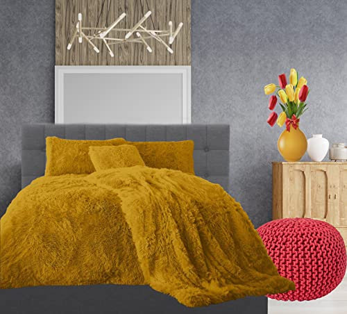 Comfort Collections Teddy Hug & Snug Cuddles Fleece Duvet Quilt Cover Bedding Set With Matching Pillowcase Warm and Cosy Ochre Bedding Set King 230cm x 220cm Approximately.