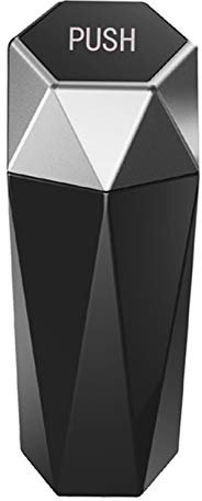 Garispace Mini Plastic Metal Car Garbage Trash Can Small Car Little Bin Push Type Automotive Waste Storage Garbage Can,Silver Black