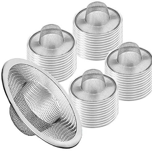 50 Stück robuste Edelstahl-Filterfalle, 7 cm oben/2,5 cm Netz-Metall-Spülbeckensieb, perfekt für Küchenspüle/Badezimmer, Badewanne, Waschbecken, Bodenablauf, Balkon, Ablaufloch, Utility