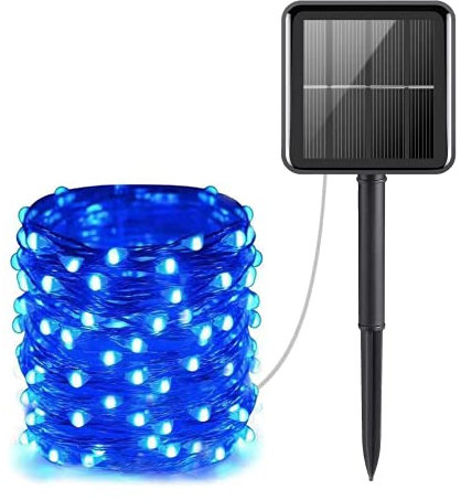 NA Solar String Lights Outdoor Waterproof, 33ft 100 LED , Decoration Copper Wire Fairy Lights for Patio Yard Trees Christmas Wedding Party Decor (Blue)