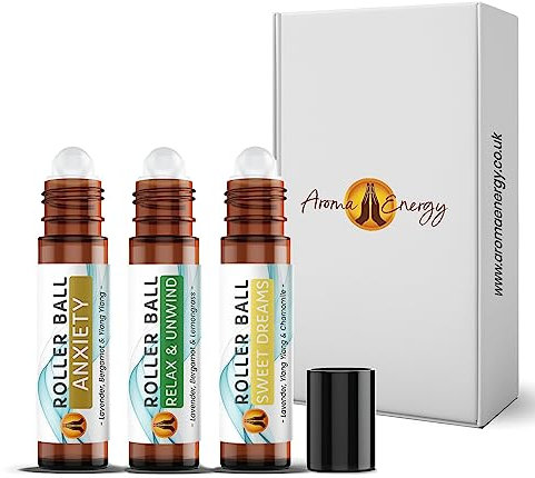 Essential Oil Roll On Pulse Point Aromatherapy Gift Set - Anxiety Roller Ball Box Set 3 x 10ml – Sweet Dreams, Relax Unwind, Anxiety - Essential Oils for Skin | Made in UK, Vegan