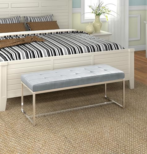 Hallowood Furniture Finley graue Essbank mit Chrombeinen, Samtstoff, gepolsterte Schlafzimmermöbel, Sitzbank für Küche, Esszimmer und Flur (120 cm)