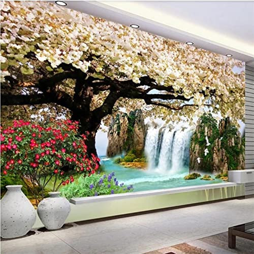 YABAOST Selbstklebendes Wandbild 300X200Cm 3D Wandtattoo Wandsticker Schlafzimmer Wasserfall Bäume Landschaft Wanddeko Wandaufkleber Wohnzimmer Tapete Wasserdichtes Pvc Wandbild Hintergrund