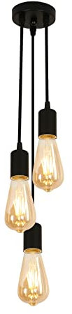 DAXGD Pendelleuchte Industrielle Vintage, 3-flammiger Eisen Kronleuchter, kreative schwarze E27 Deckenlampe für Schlafzimmer, Küche, Wohnzimmer (ohne Glühbirne)