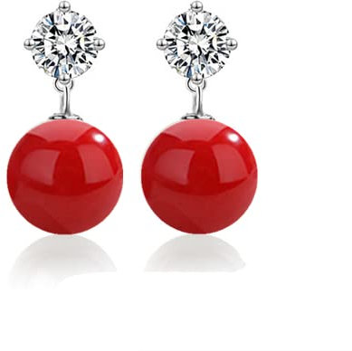YAXUN Perlenohrringe Damen Ohrringe Ohrhänger Silber 925, österreichische Kristalle Diamant Ohrstecker mit Rote Perlen Tropfen Hängend Ohrringe, Schmuck Geschenke Für Frauen