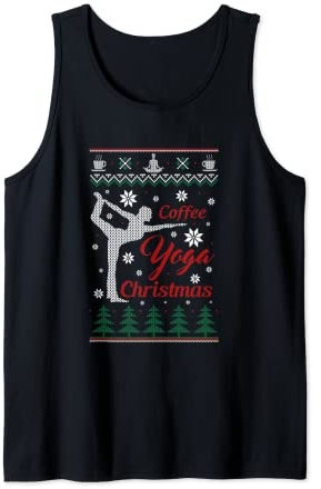 Coffee Yoga Ugly Christmas Sweater, Lustiges Herren Damen T-Shirt Tank Top