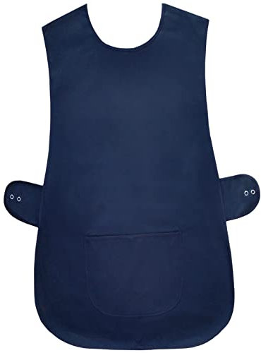 MyShoeStore, Professional Tabard Apron Unisex Catering Workwear 65% Polyester 35% Cotton Blend Kitchen Cleaning Overall with Large Centre Pocket Side Popper Button Navy Blue M-WX