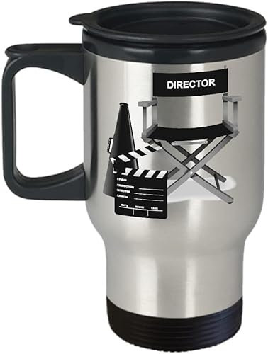 Director Chair Travel Mug - Film School Graduate Music Theater Theatre Gift Stainless Steel Silver Travel Tea/Coffee Mug.