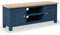 Farrow Navy Blue 120cm Large TV Unit for Living Room | Roseland Furniture Fully Assembled Painted Solid Wooden Television Cabinet Stand with Oak Top | Suitable for TVs up to 54 inches