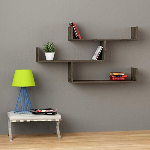 HOCUS PICUS | Wandregal mit 3 Ebenen | Modernes Holz-Bücherregal für Wohnzimmer, Schlafzimmer, Büro | 120x23x66 cm Dunkelbraun