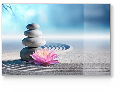 DEQORI Schneidebrett aus Glas | groß 30x20 cm | Motiv Motiv eines Zen-Gartens | Design Schneideplatte für Küche | Frühstücksbrett antibakteriell & rutschfest | Glasplatte & Servierplatte