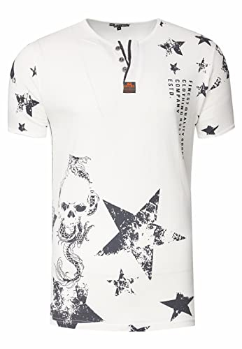 T-Shirt Herren Vintage-Washed Rundhals-Henley-Shirt Printed Casual-Fit Knopfleiste Verwaschen Streetwear Kurzarm-T-Shirt 290