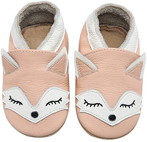 IceUnicorn Chausson Bebe Chausson Cuir Souple Bebe Garçon Fille Premiers Pas Chaussons Bébé(Renard Rose Clair, 12-18 mois)