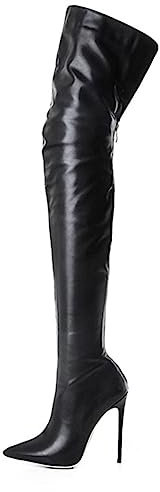 CRETUAO Stivali Donna con Tacco Alto sopra Il Ginocchio,Stivale Lungo con Cerniera Posteriore a Spillo Sexy con Punta,Moda Stretch Plus Size Stivali Tacco Alto alla Coscia,Nero,39 EU