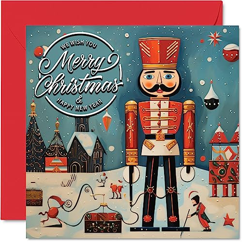 Tarjetas de Navidad para mujeres y hombres – El cascanueces – Tarjeta de Navidad de Feliz Navidad para hermana, hermano, primo, tío, tía, mamá, papá, abuela, abuelo, 145 mm x 145 mm, tarjetas de