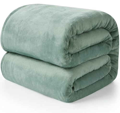 EHEYCIGA Fleece Blanket Throws for Sofas Fluffy Warm Soft Blanket for Bed Settees Armchairs, Fit All Season, Sage Green, 150x200cm