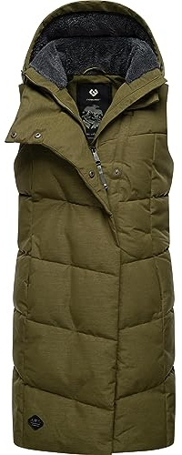Ragwear Damen lange wasserdichte Winter Steppweste mit Kapuze Pavla Vest | Länge: oberschenkellang | Wärmegrad 3 von 3 – stark wärmend | 11.000 mm Wassersäule | Kapuzenfutter aus Fleece