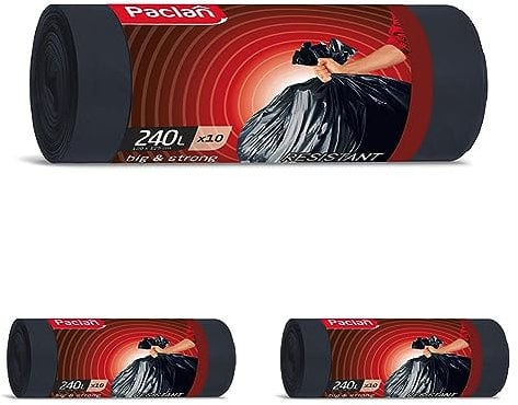 Paclan 454000 Lot de 30 sacs poubelle de 240 l chacun, noirs