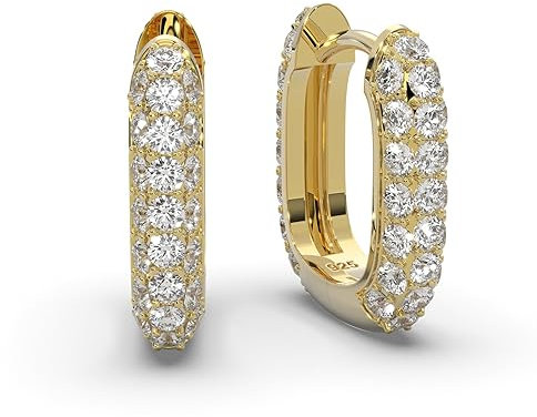 Ohrringe Creolen Damen Gold vergoldet | Frauen Kreolen klein breit mit Zirkonia-Steinen | Klappcreolen Hoops Huggies u-förmig oval rechteckig | Schmuck-Geschenk für Frauen Freundin