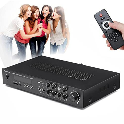Amplificatore HiFi a 5 canali, Bluetooth, amplificatore stereo digitale, con telecomando, amplificatore di potenza audio, volume microfono regolabile 600 W